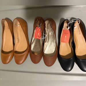 Women's Ballet Flats - 1 Black & 2 Brown pair bundle